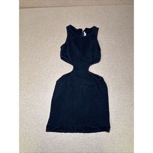 VTG Guess Zip Up Black Denim Mini Dress Cutouts Size M 90s Y2K D3